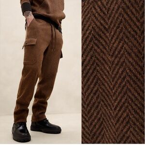 Banana Republic Men’s Herringbone Jogger Pants Wool Blend Rust Brown Size Small